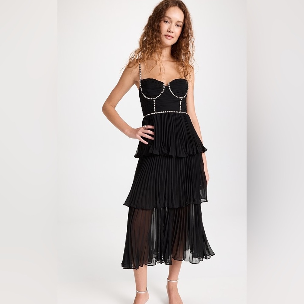 Self portrait black chiffon midi tired dress